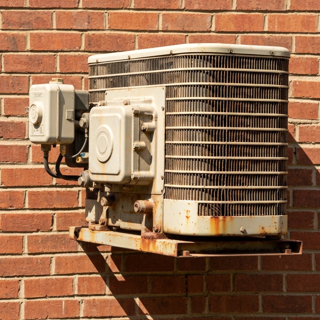 Old worn AC unit before replacement